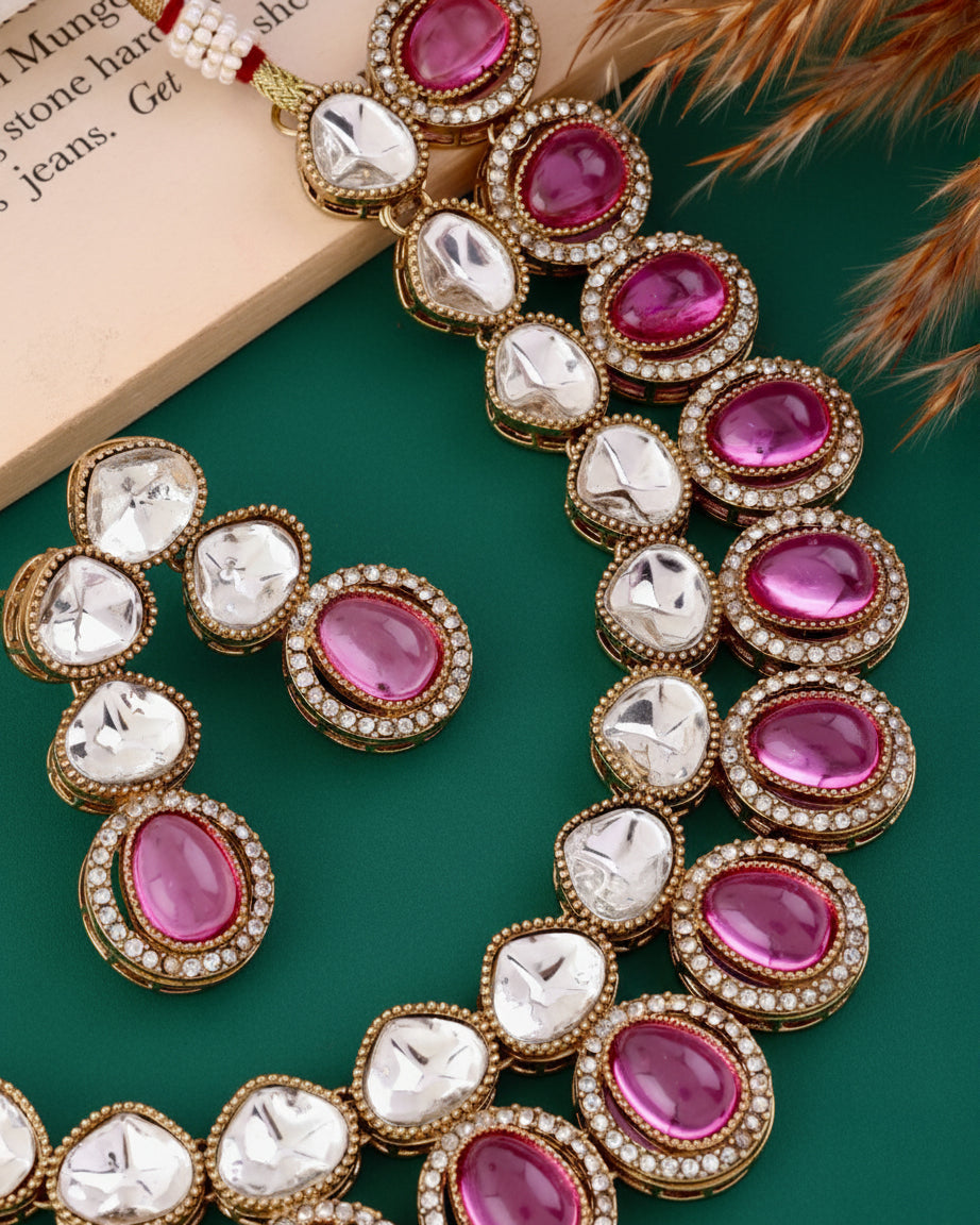 Onion Arshiya Premium Polki Dupe Necklace with Earring and Teeka