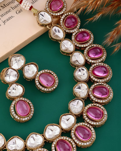 Onion Arshiya Premium Polki Dupe Necklace with Earring and Teeka