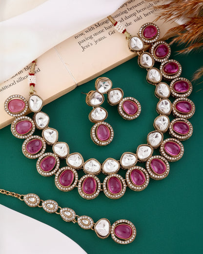 Onion Arshiya Premium Polki Dupe Necklace with Earring and Teeka