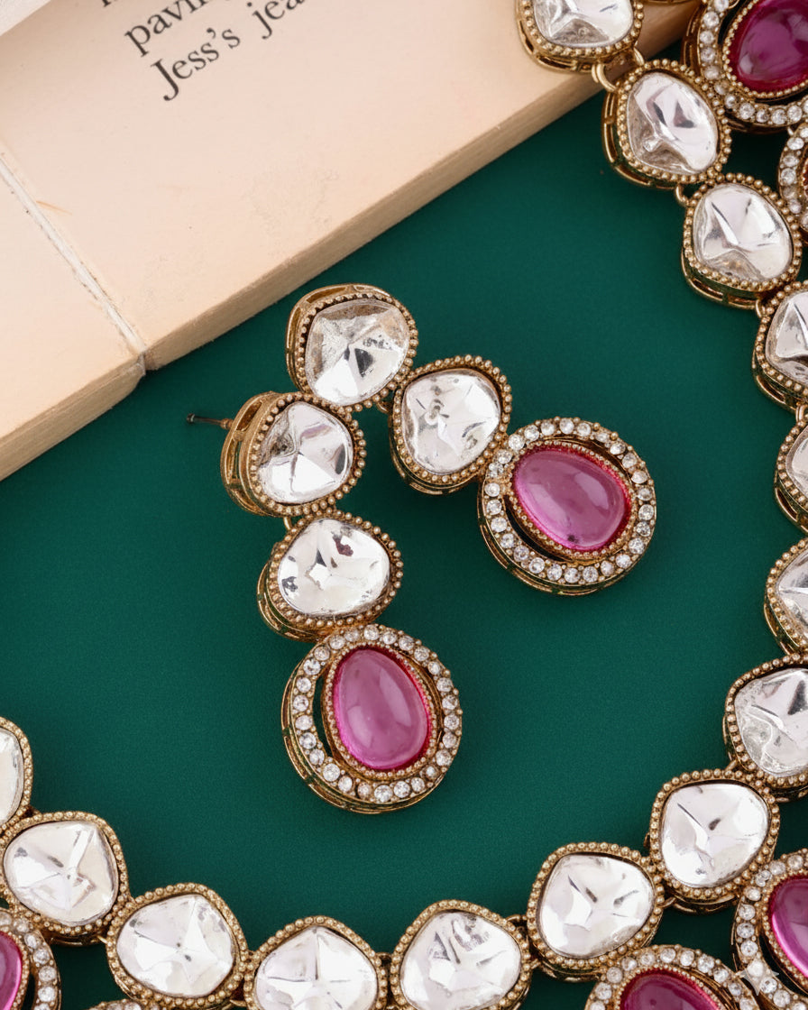 Onion Arshiya Premium Polki Dupe Necklace with Earring and Teeka