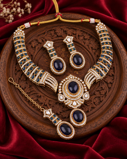 Blue Saumili Premium Sabya Inspired Necklace Set with Earring & Teeka