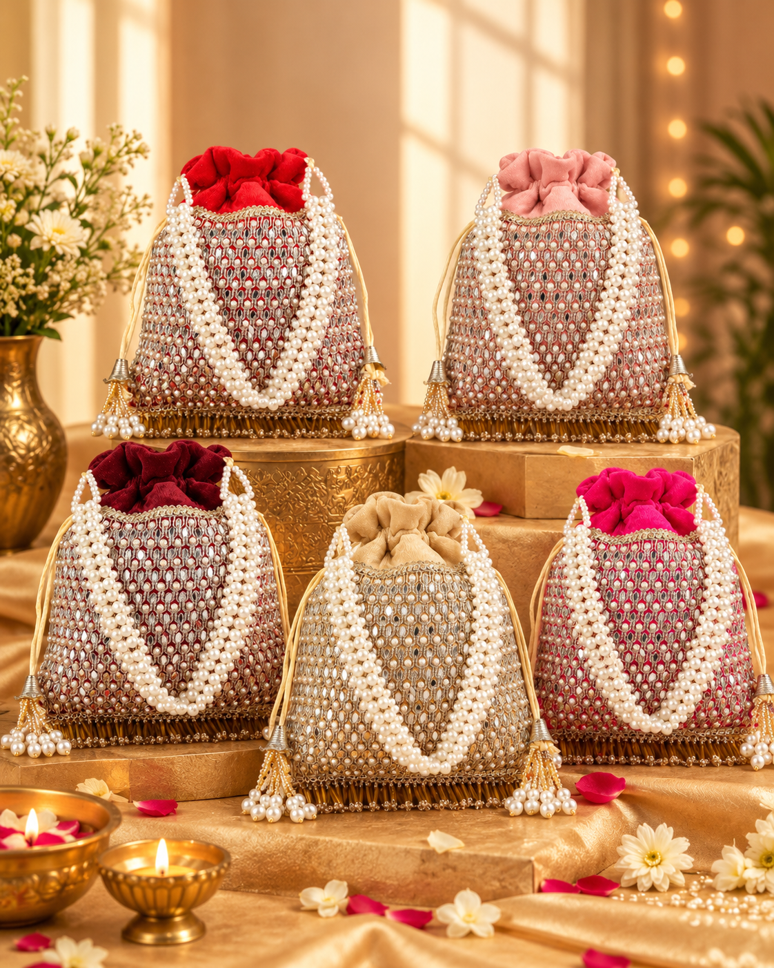 Maroon Aarshita Ethnic Mirror Pearl Batua Bag