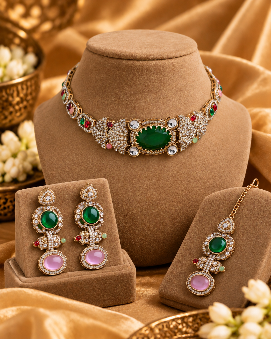 Multi Padmalaya Premium Sabya Inspired Necklace Set with Earring & Teeka