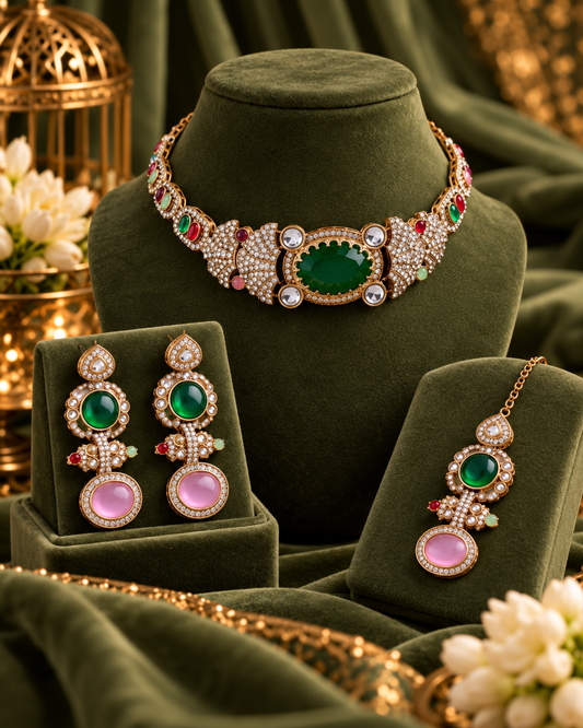 Multi Padmalaya Premium Sabya Inspired Necklace Set with Earring & Teeka