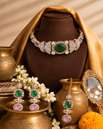 Multi Padmalaya Premium Sabya Inspired Necklace Set with Earring & Teeka