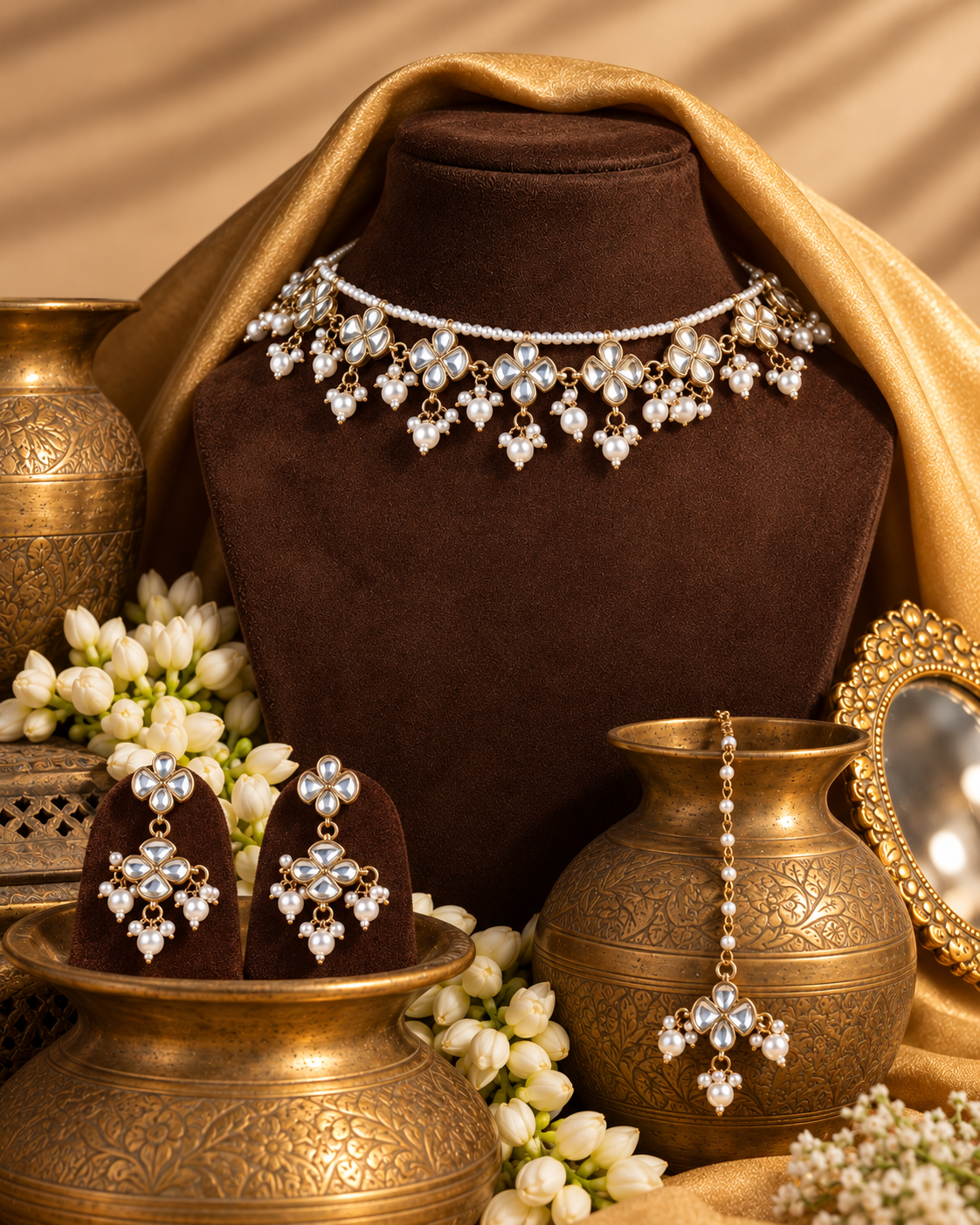 Mrinaya Kundan Choker Necklace Set With Earring and Maangteeka