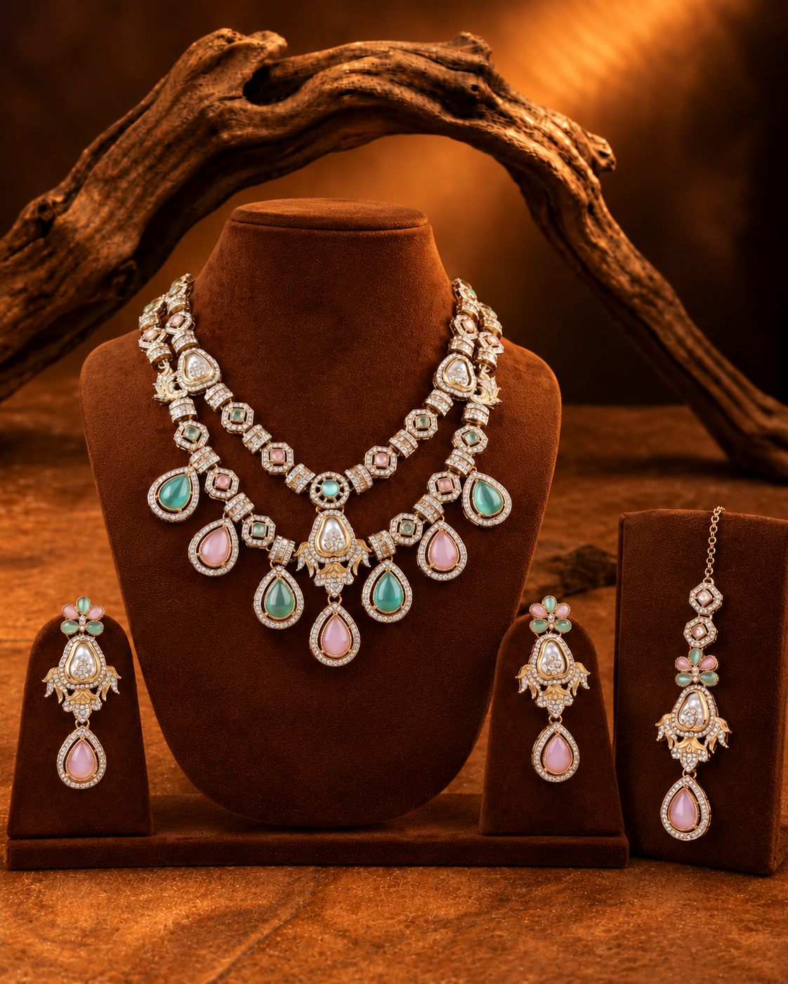 Pastel Amrita Premium Sabya Inspired Necklace Set with Earring & Teeka