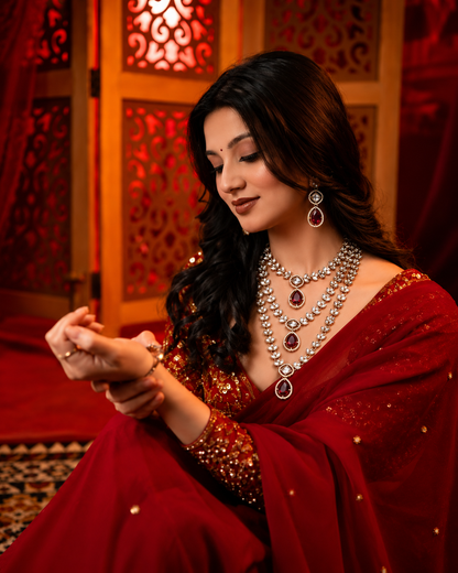 Maroon Nairika Layered Kundan Necklace with Earrings