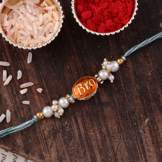 Orange Bro Rakhi with Tilak Set and Card