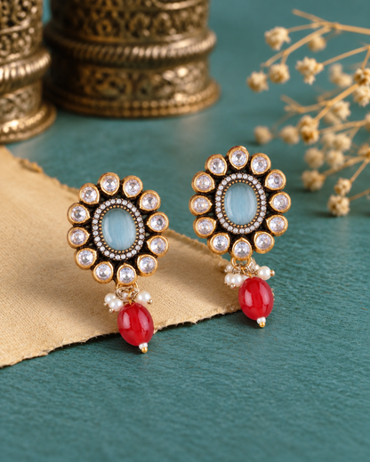 Turquoise Red Alizeh Monalisa Antique Designer Stud Earring