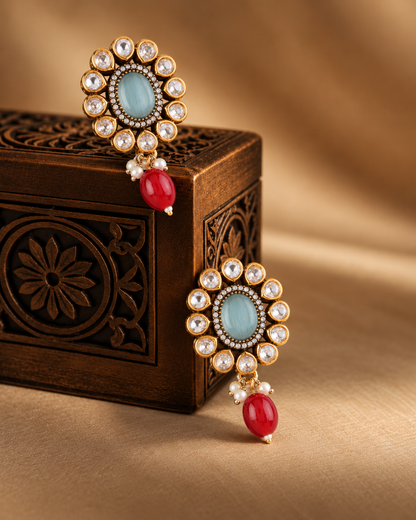 Turquoise Red Alizeh Monalisa Antique Designer Stud Earring