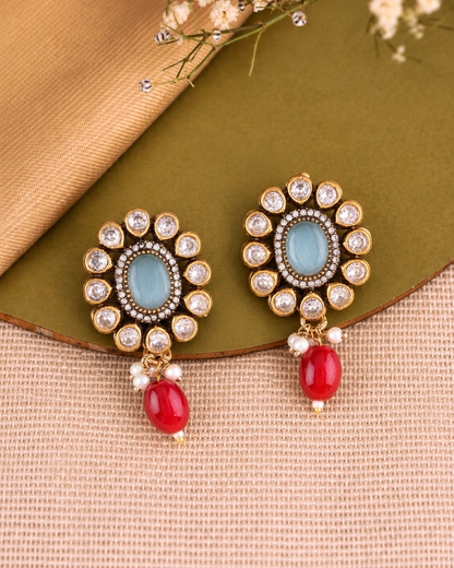 Turquoise Red Alizeh Monalisa Antique Designer Stud Earring