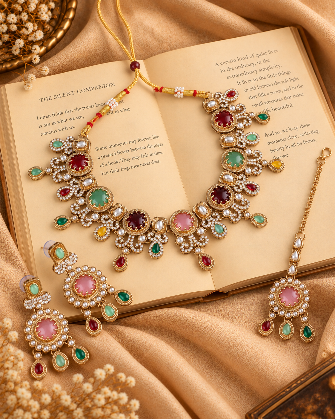 Multi Aavriti Premium Sabya Inspired Necklace Set with Earring & Teeka