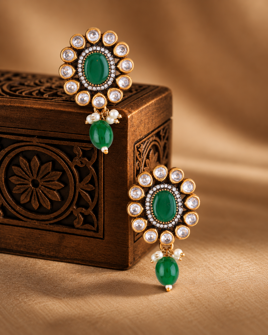 Green Alizeh Monalisa Antique Designer Stud Earring