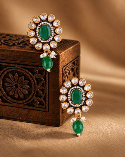 Green Alizeh Monalisa Antique Designer Stud Earring