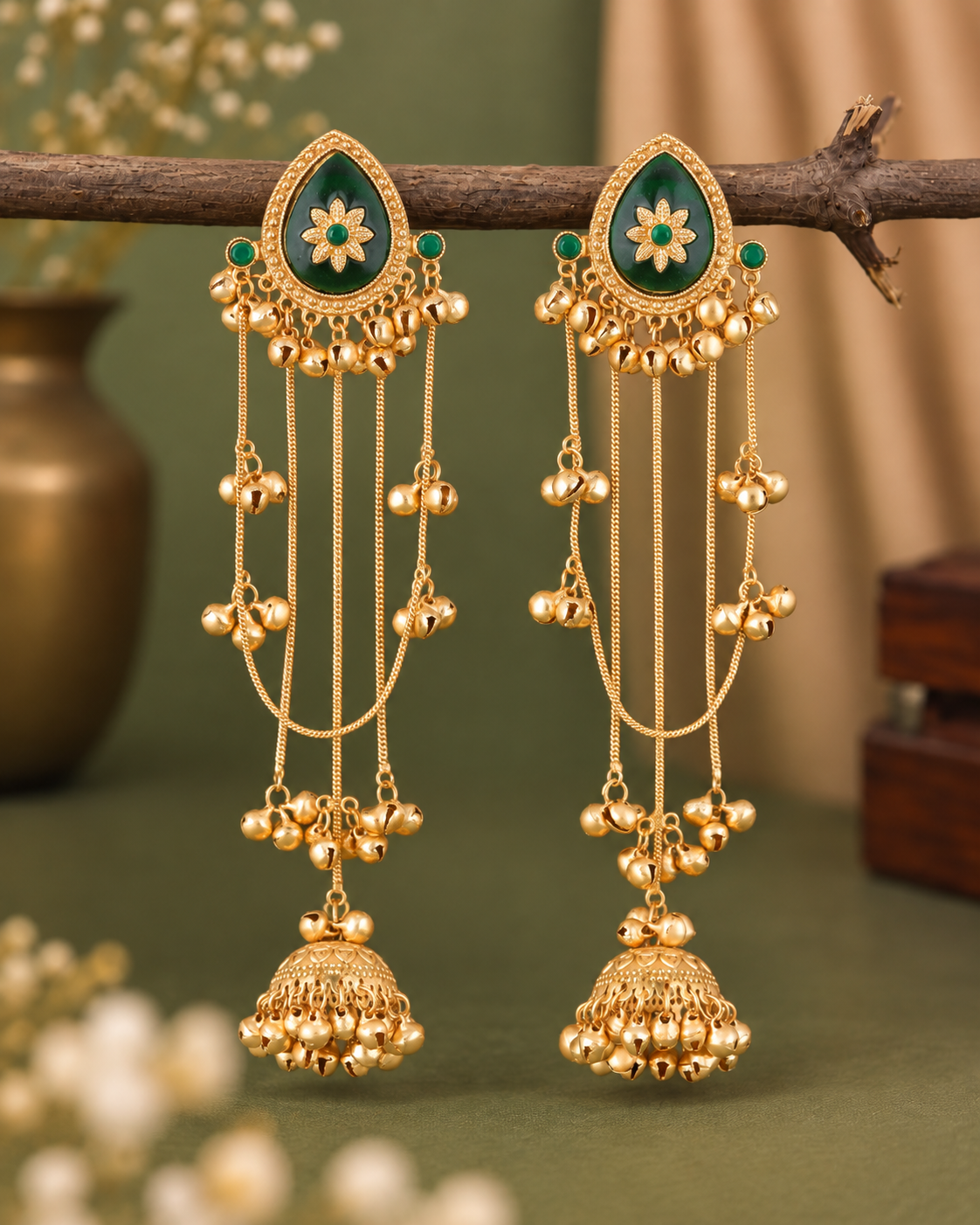 Green Haya Premium Kashmiri Brass Lookalike Earring