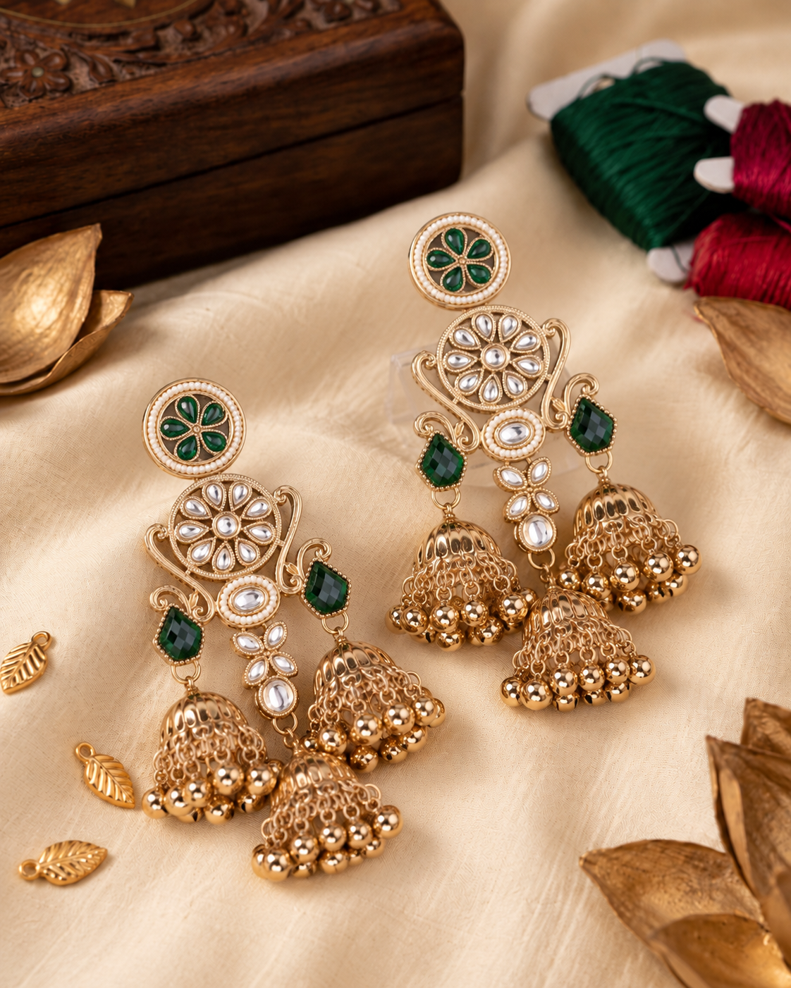 Green Riddhanshi Kashmiri Look Ghunghru Jhumki Earring