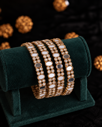 Araina Mirror Kundan Bangle - Pack of 4