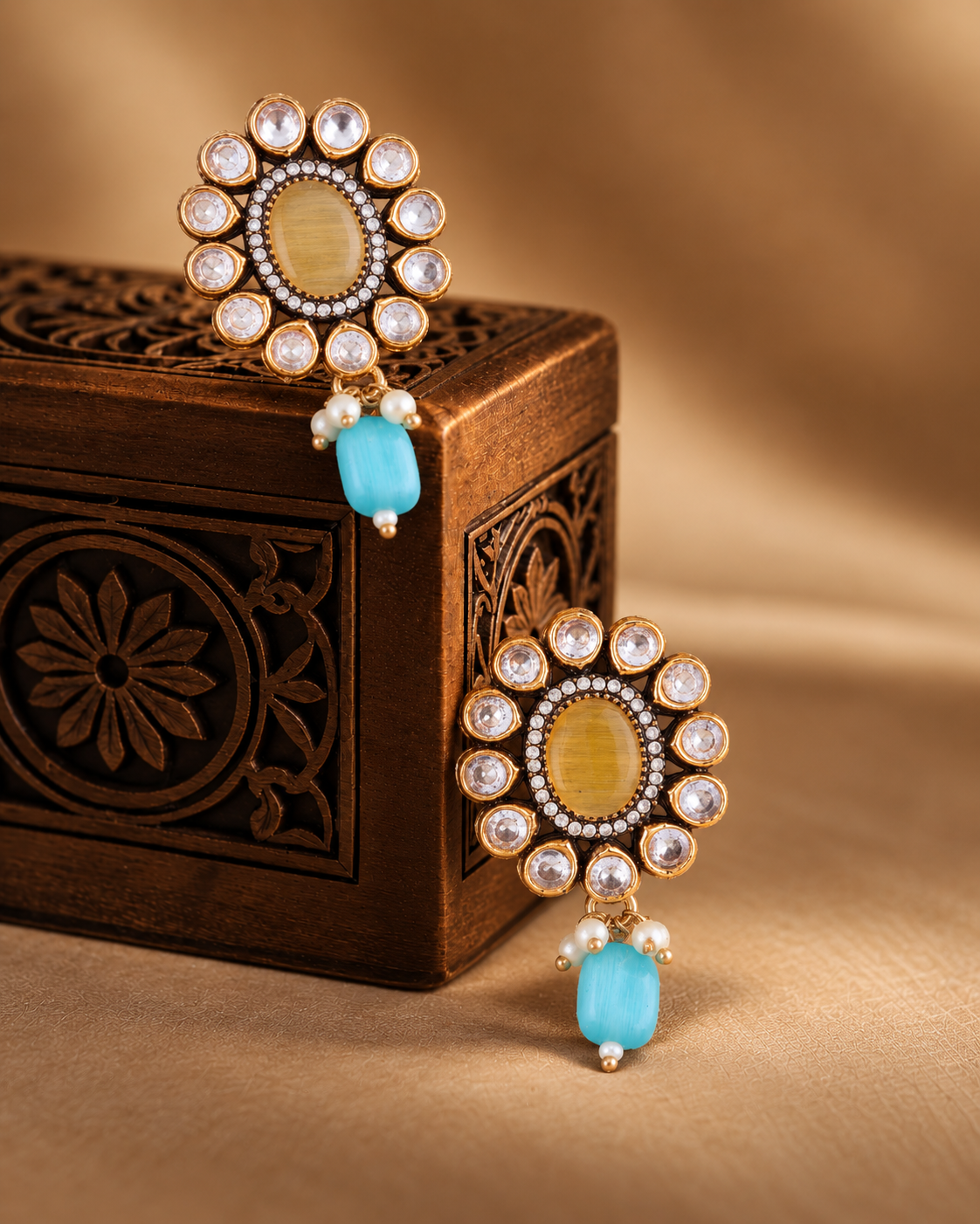 Yellow Turquoise Alizeh Monalisa Antique Designer Stud Earring
