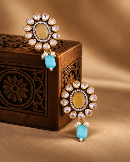Yellow Turquoise Alizeh Monalisa Antique Designer Stud Earring