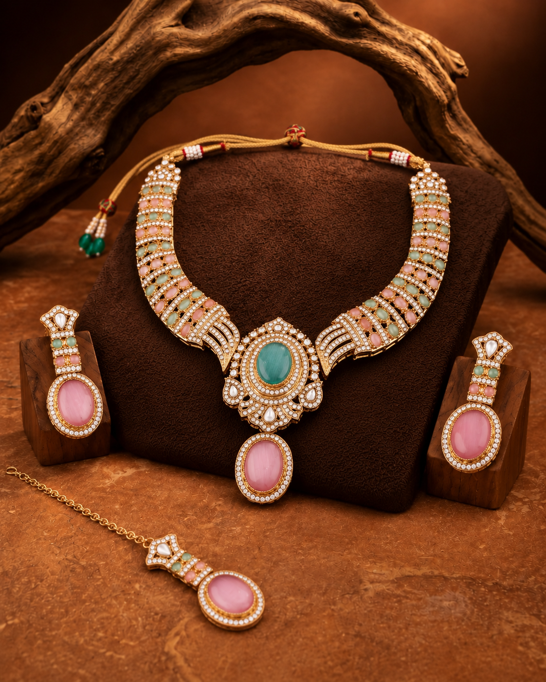 Pastel Saumili Premium Sabya Inspired Necklace Set with Earring & Teeka