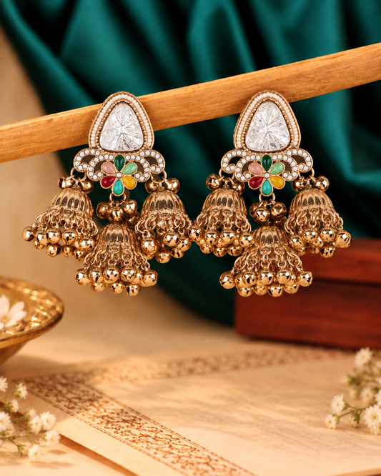 White Yuvanshika Kashmiri Look Ghunghru Jhumki Earring