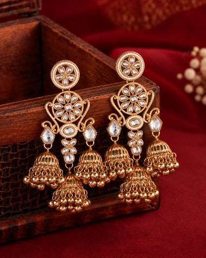 White Riddhanshi Kashmiri Look Ghunghru Jhumki Earring