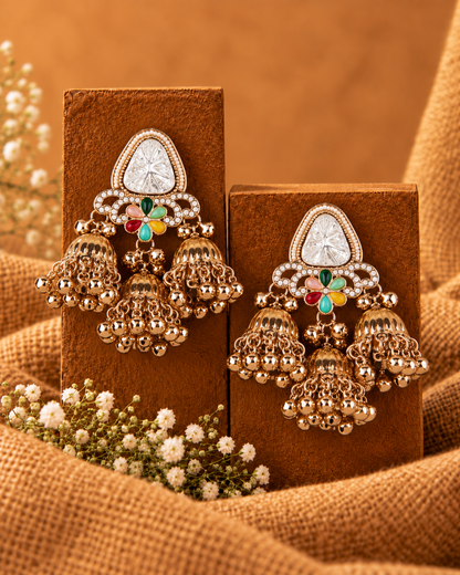 White Yuvanshika Kashmiri Look Ghunghru Jhumki Earring