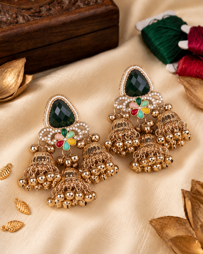 Green Yuvanshika Kashmiri Look Ghunghru Jhumki Earring