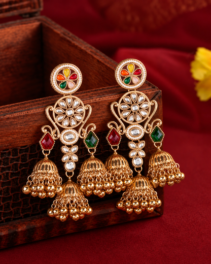 Multi Riddhanshi Kashmiri Look Ghunghru Jhumki Earring