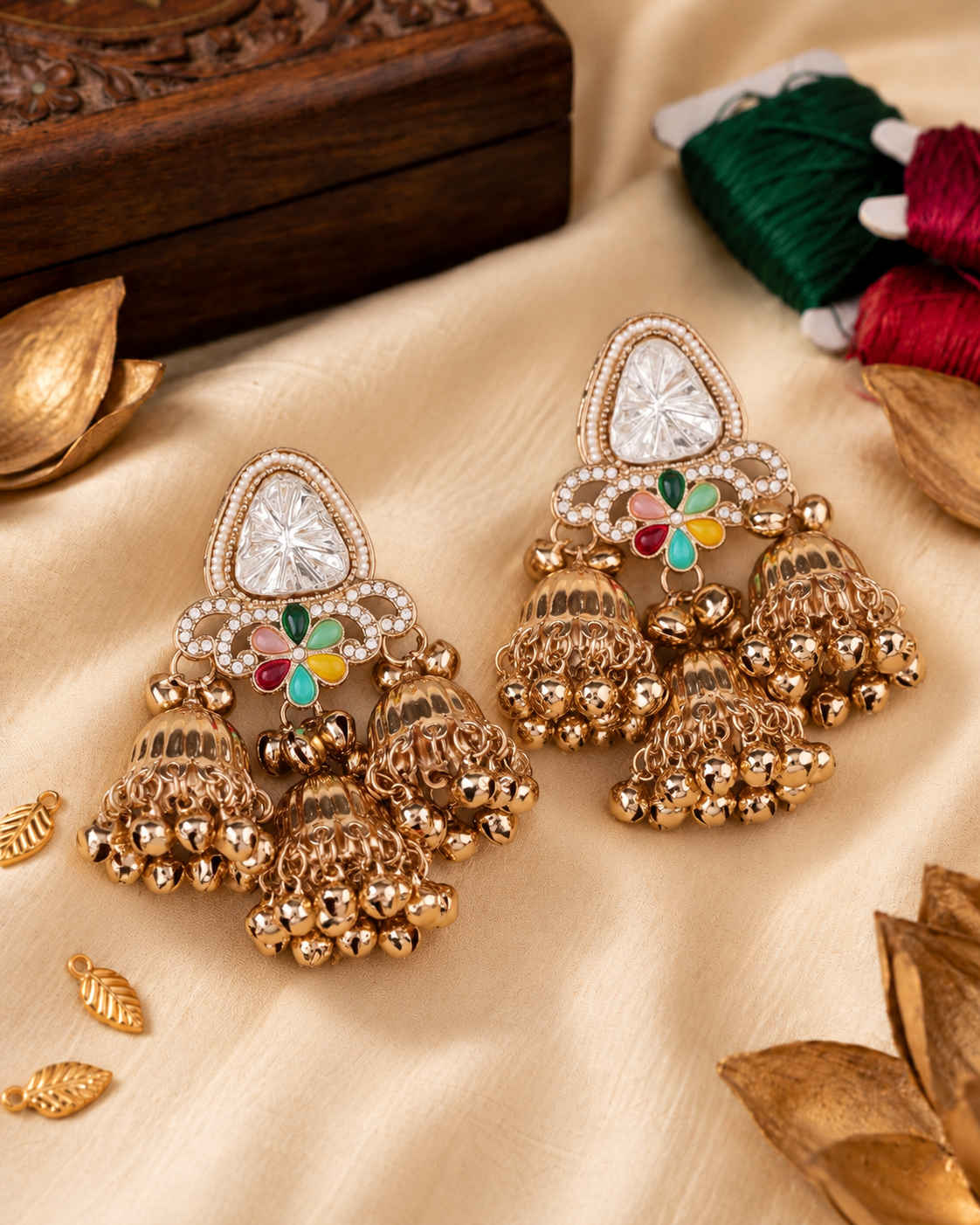 White Yuvanshika Kashmiri Look Ghunghru Jhumki Earring