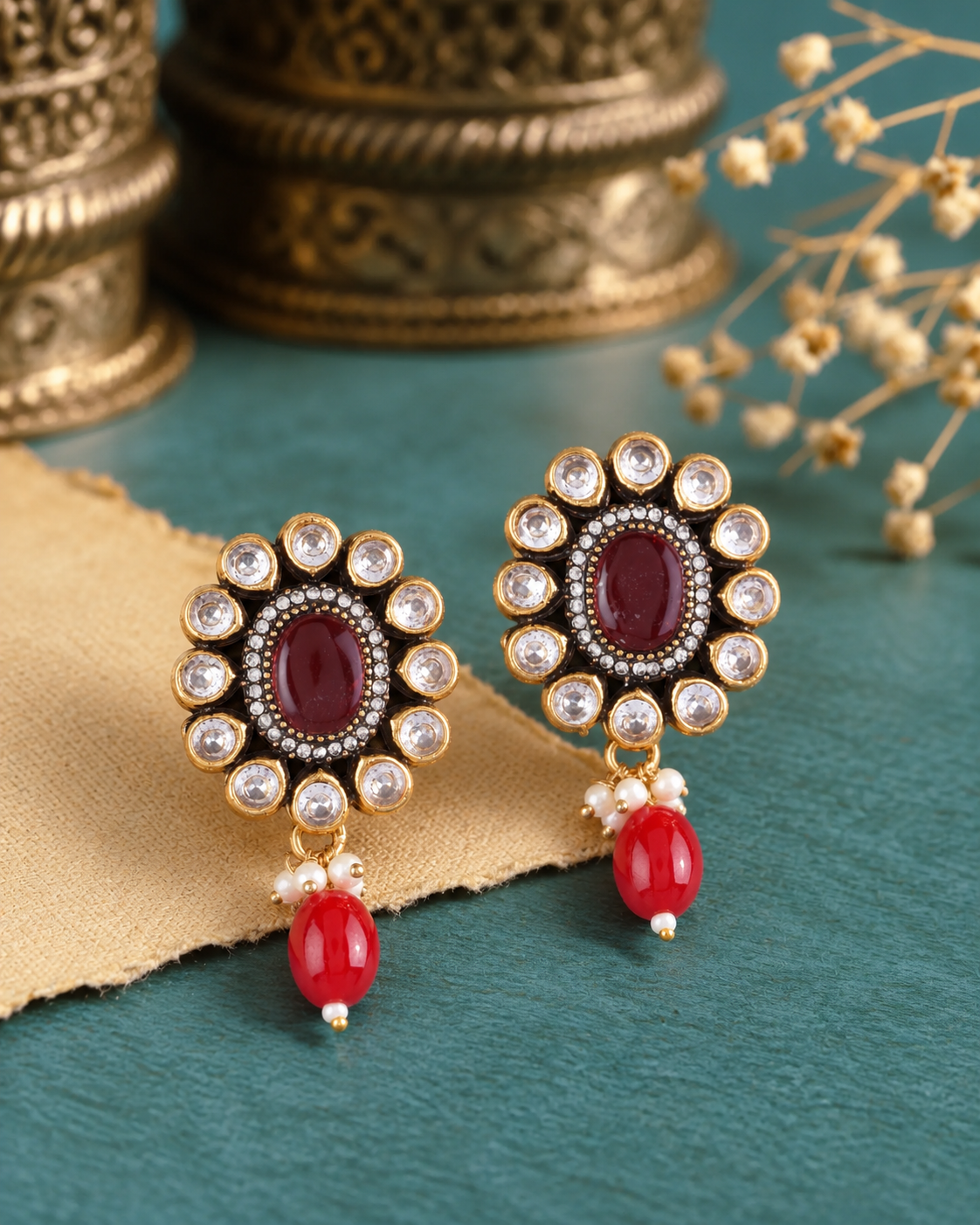 Red Alizeh Monalisa Antique Designer Stud Earring