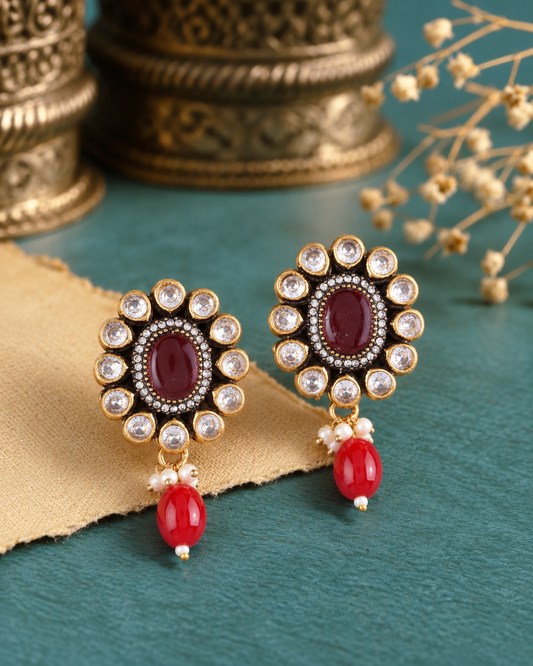 Red Alizeh Monalisa Antique Designer Stud Earring