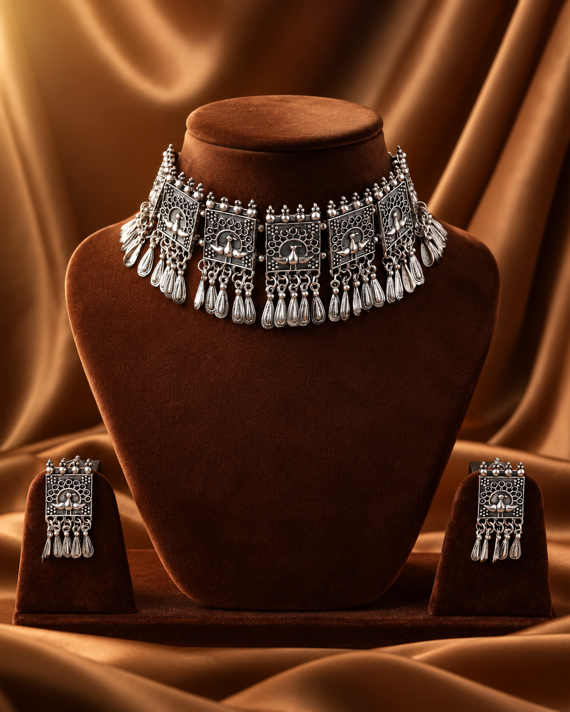 Sahzara Oxidised Necklace Set With Earring