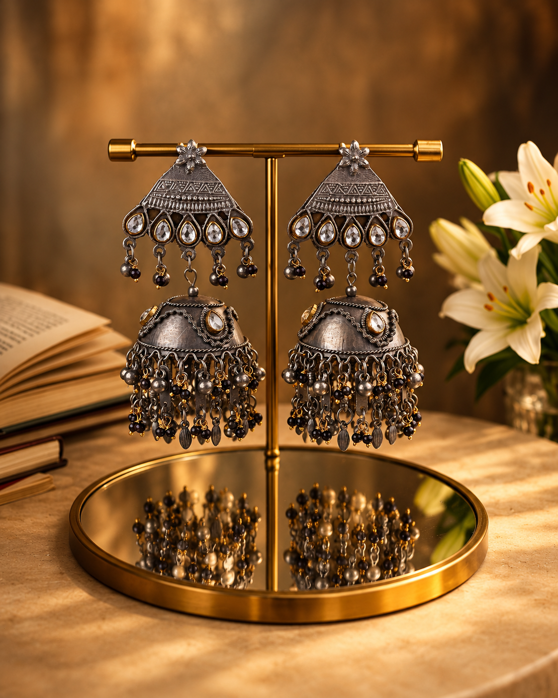 Mahzora Oxidised Jhumka Earrings