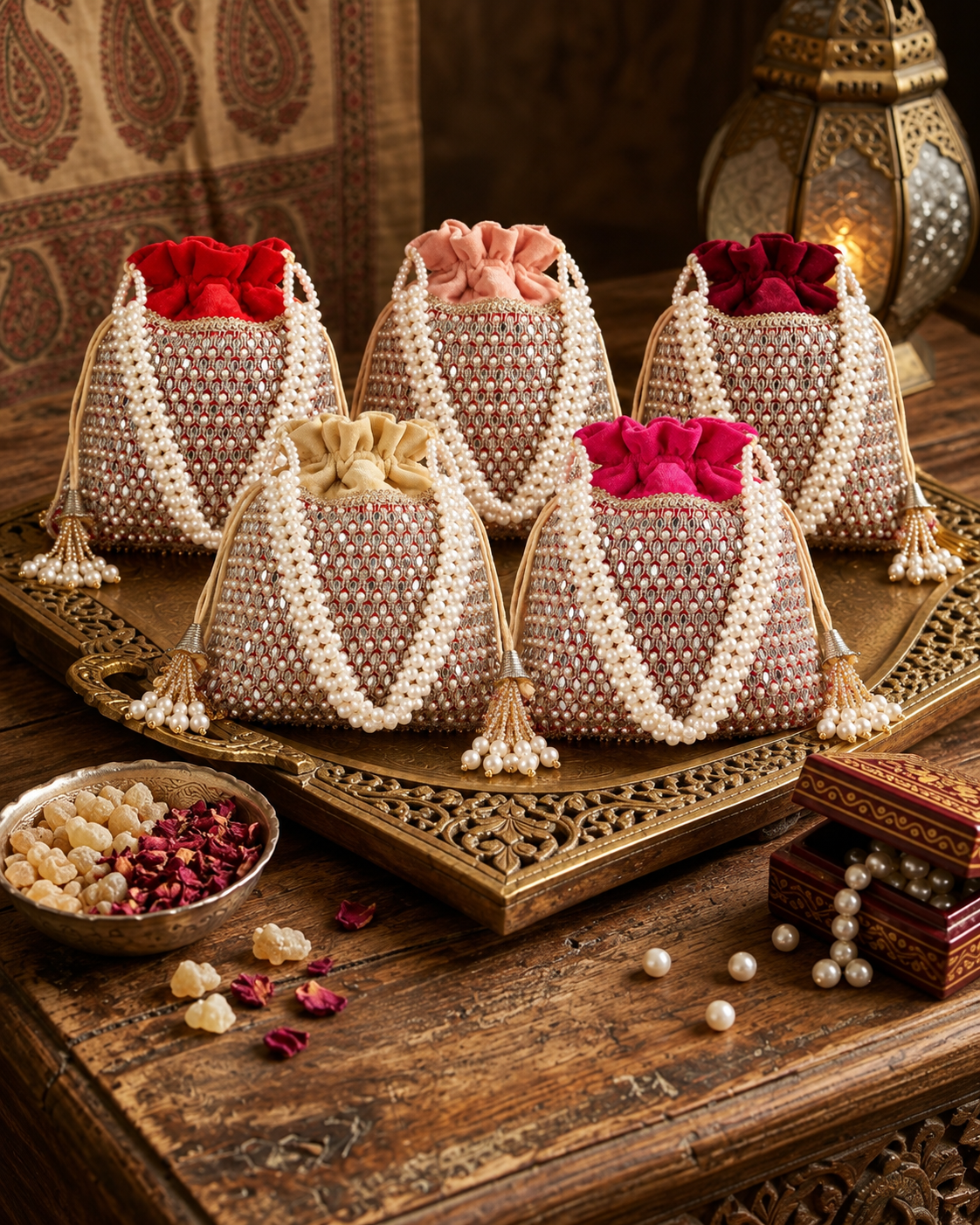 Pink Aarshita Ethnic Mirror Pearl Batua Bag