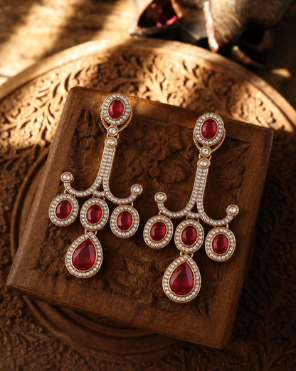Red Garima Premium Designer Zircone Earring