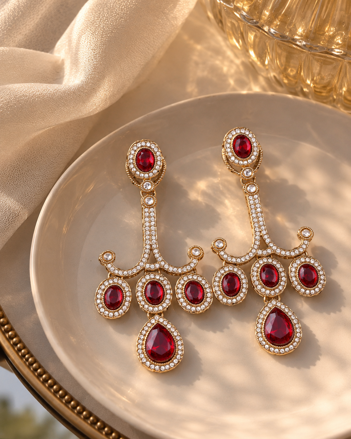 Red Garima Premium Designer Zircone Earring