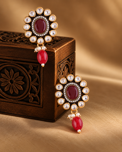 Red Alizeh Monalisa Antique Designer Stud Earring