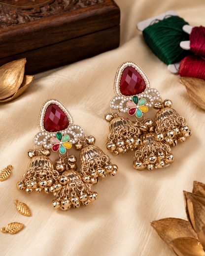 Red Yuvanshika Kashmiri Look Ghunghru Jhumki Earring