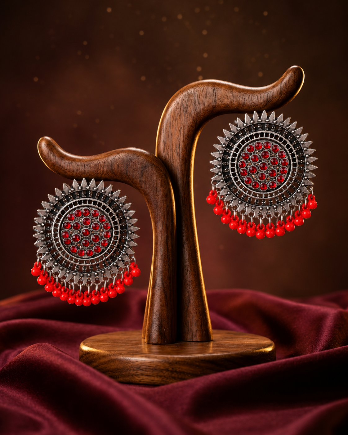 Red Sitaarika Oxidised Earrings
