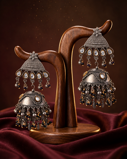 Mahzora Oxidised Jhumka Earrings