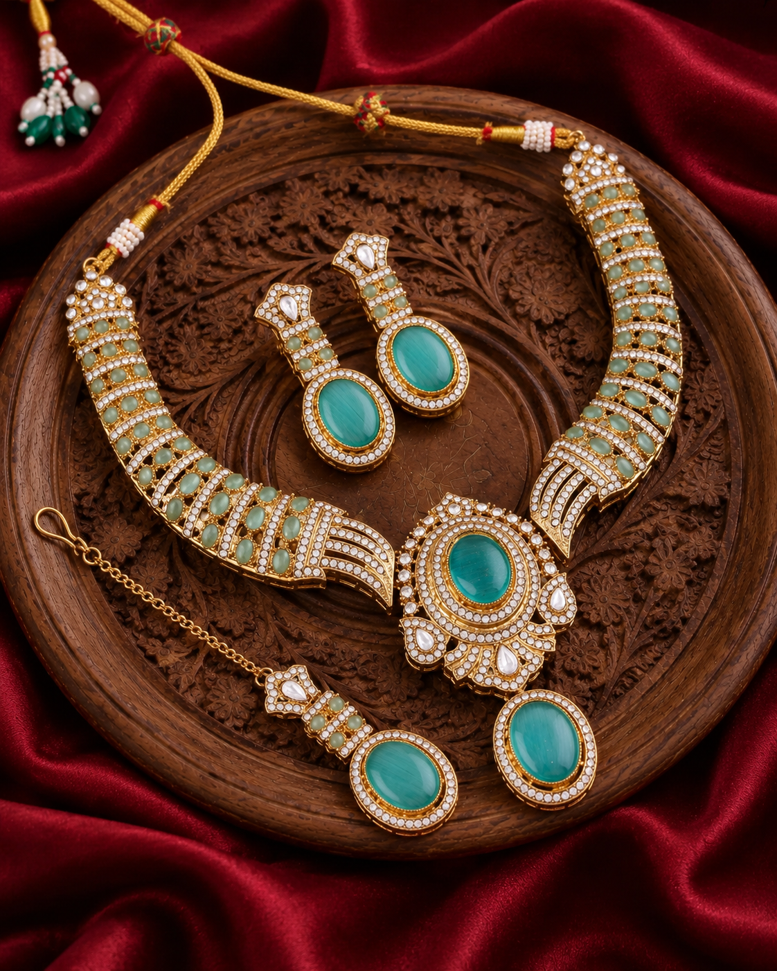 Mint Saumili Premium Sabya Inspired Necklace Set with Earring & Teeka