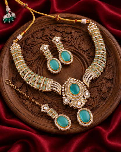 Mint Saumili Premium Sabya Inspired Necklace Set with Earring & Teeka