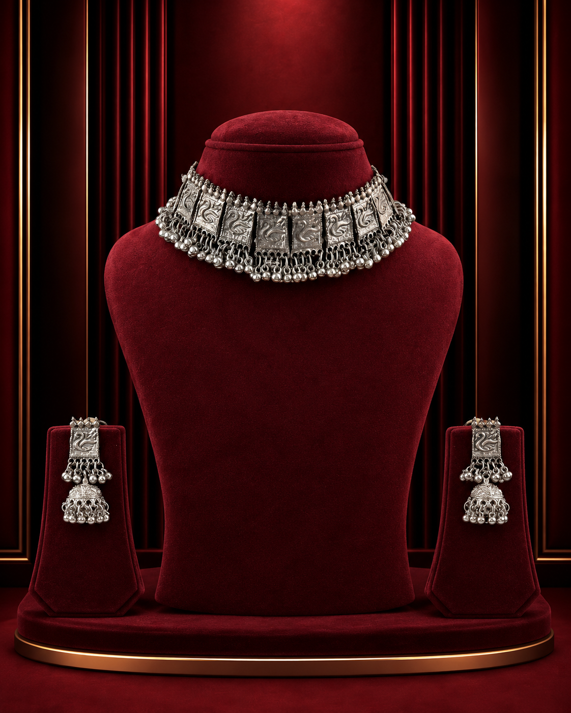 Aabrosha Oxidised Necklace Set With Earring