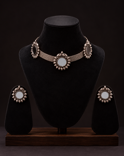 Ruhaira Oxidised Necklace Set With Earrings