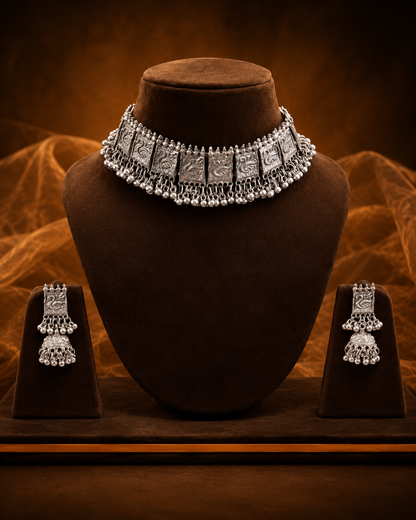 Aabrosha Oxidised Necklace Set With Earring