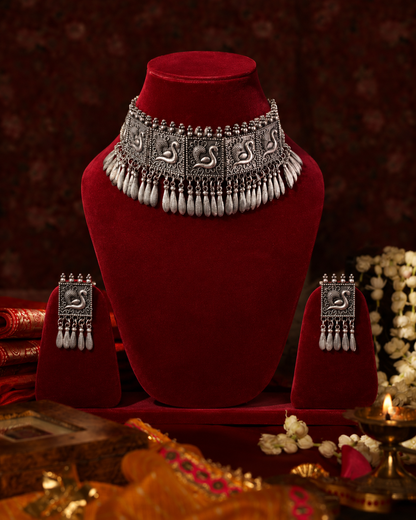 Nayabira Oxidised Necklace Set With Earring