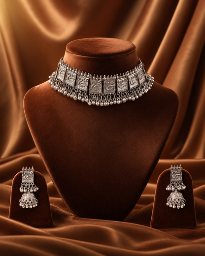 Aabrosha Oxidised Necklace Set With Earring