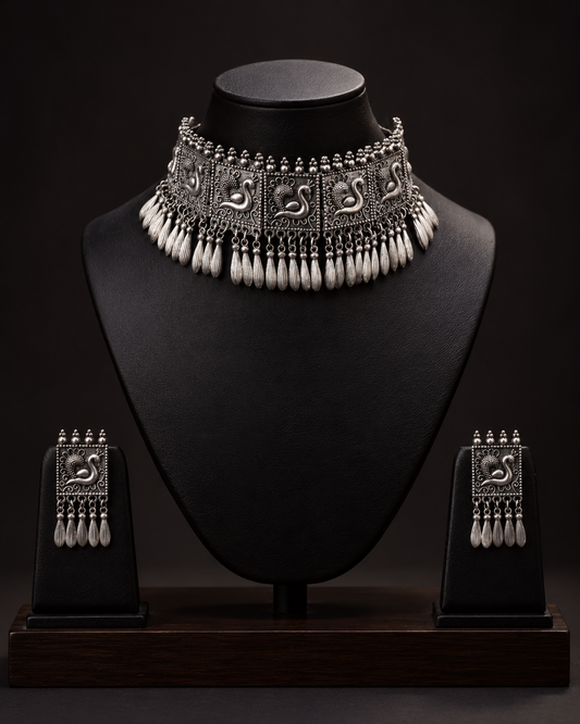 Nayabira Oxidised Necklace Set With Earring